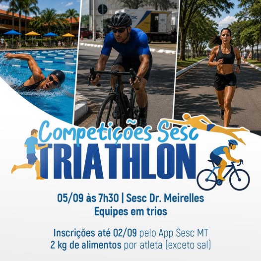 Estão abertas as inscrições para competição de Triathlon solidário em trio no Sesc Balneário Dr. Meirelles
