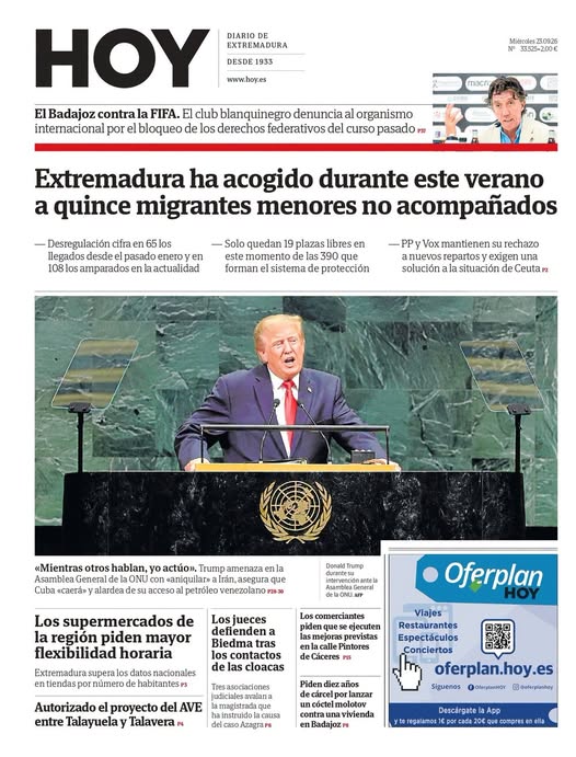 Esta é a #portada de HOJE na edição impressa 🔗 https://hoy.es