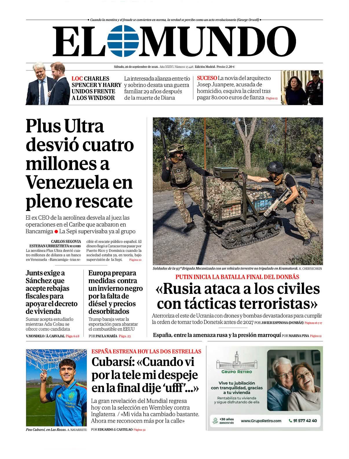 A página inicial do El Mundo