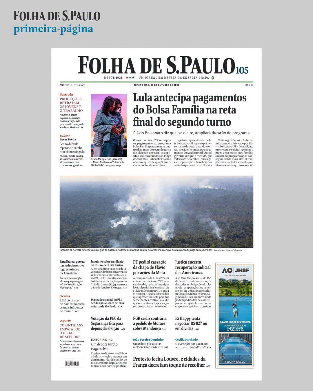 Veja a capa da #folha desta terça-feira (20).