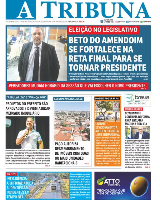 Esta é a capa do A TRIBUNA desta quinta-feira (22)